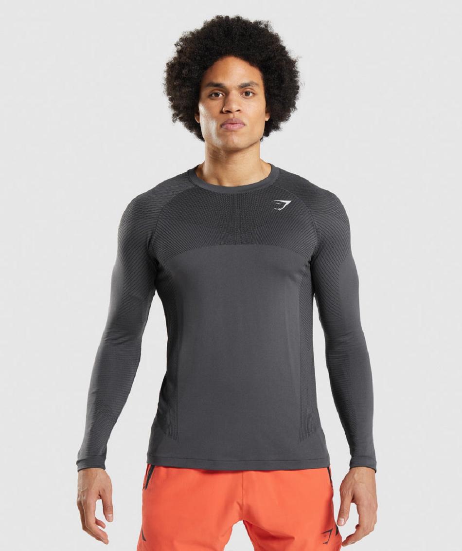 Long Sleeve Gymshark Apex Seamless Hombre Negras Gris Negras | CO 3545VRW